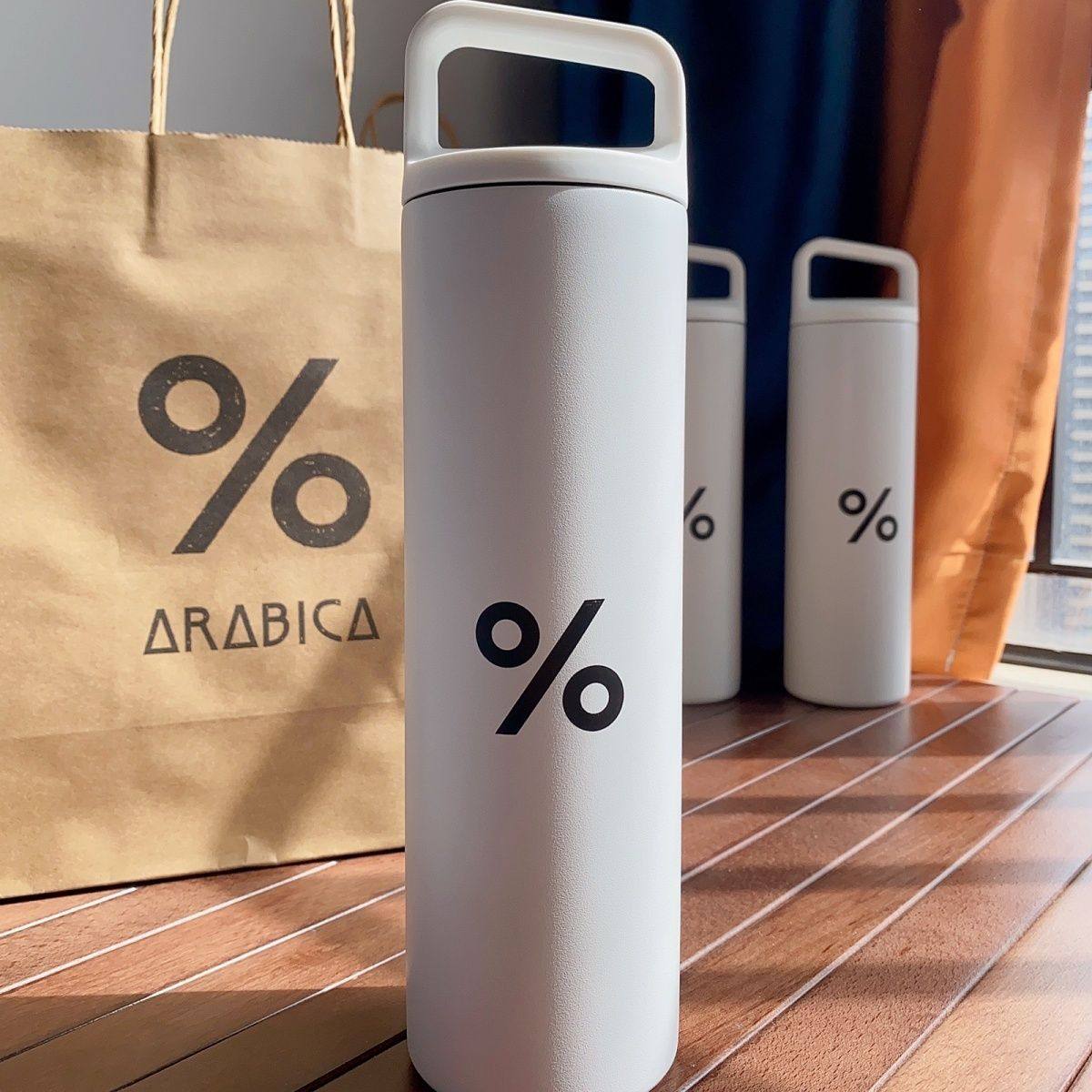 阿拉比卡咖啡杯%百分号白色手提户外旅行保温杯保冷杯子小清