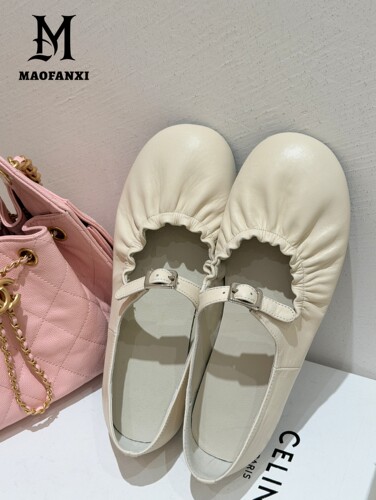 MFX 26032欧货羊皮褶皱一字带单鞋