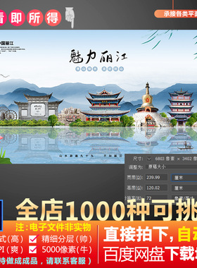 PS丽江市地标旅游建筑海报设计PSD海报素材城市剪影图片