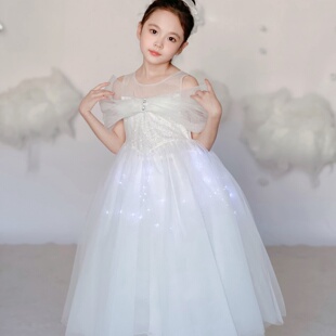 女童白色发光公主裙夏季新款花童毕业网纱连衣裙儿童生日礼服六一