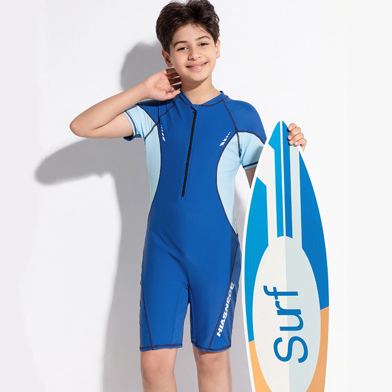 男孩儿童泳衣平角连体中大童8-15岁学游泳训练防晒专业学生泳装