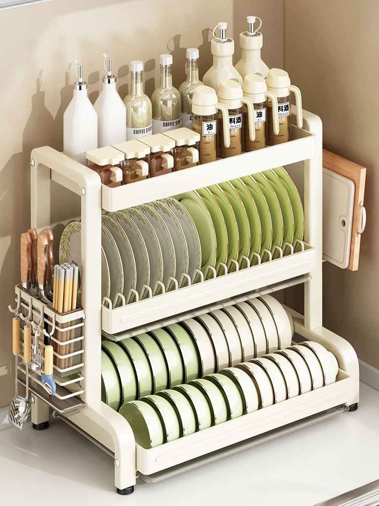 碗碟调料收纳一体架子家用厨房置物架台面放碗盘刀筷多功能沥水架
