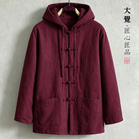 Dajue Winter cotton-padded jacket for men, cotton and linen hooded Tang suit jacket, thickened and loose Chinese style, Zen-inspired cotton-padded jacket for laypeople thumbnail 3