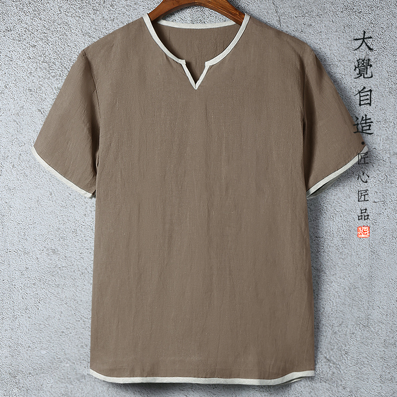 原创亚麻夏季薄款宽松透气体恤衫