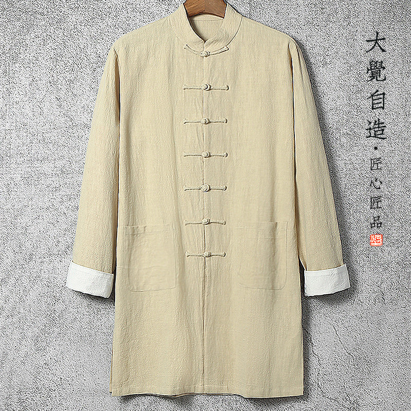 原创中国风春季宽松立领唐装长衫