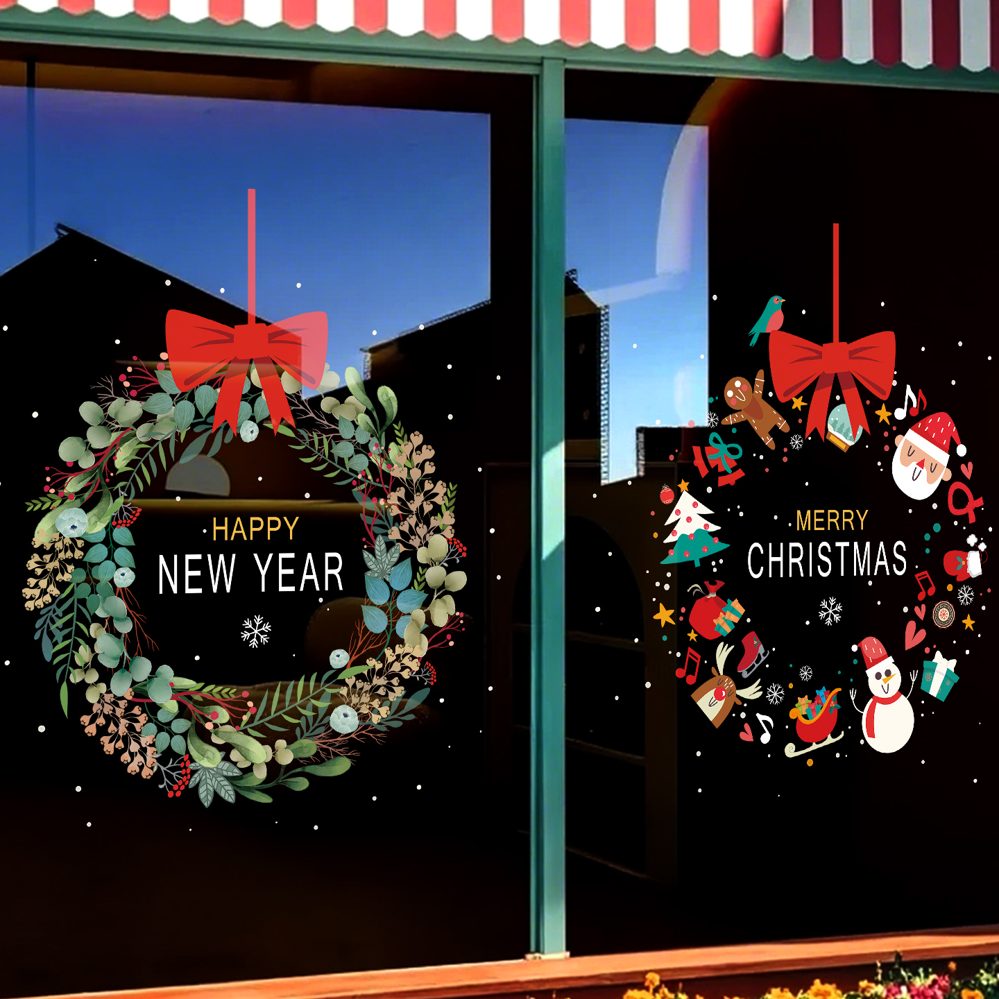 圣诞节玻璃门装饰品场景布置氛围