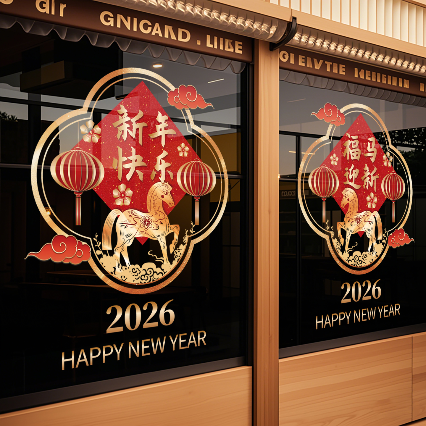 2026新年马年春节橱窗玻璃贴纸