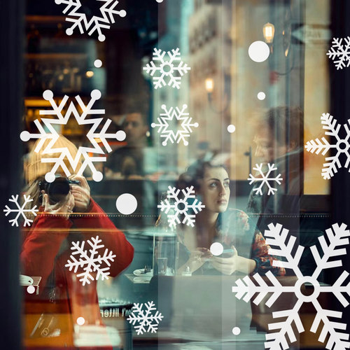 圣诞节雪花玻璃门贴纸金色窗花