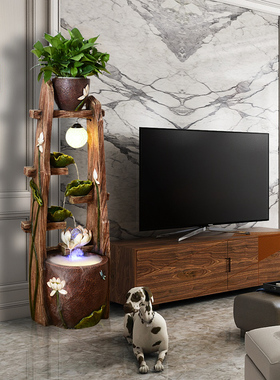 新中式风喷泉落地家里软装饰品