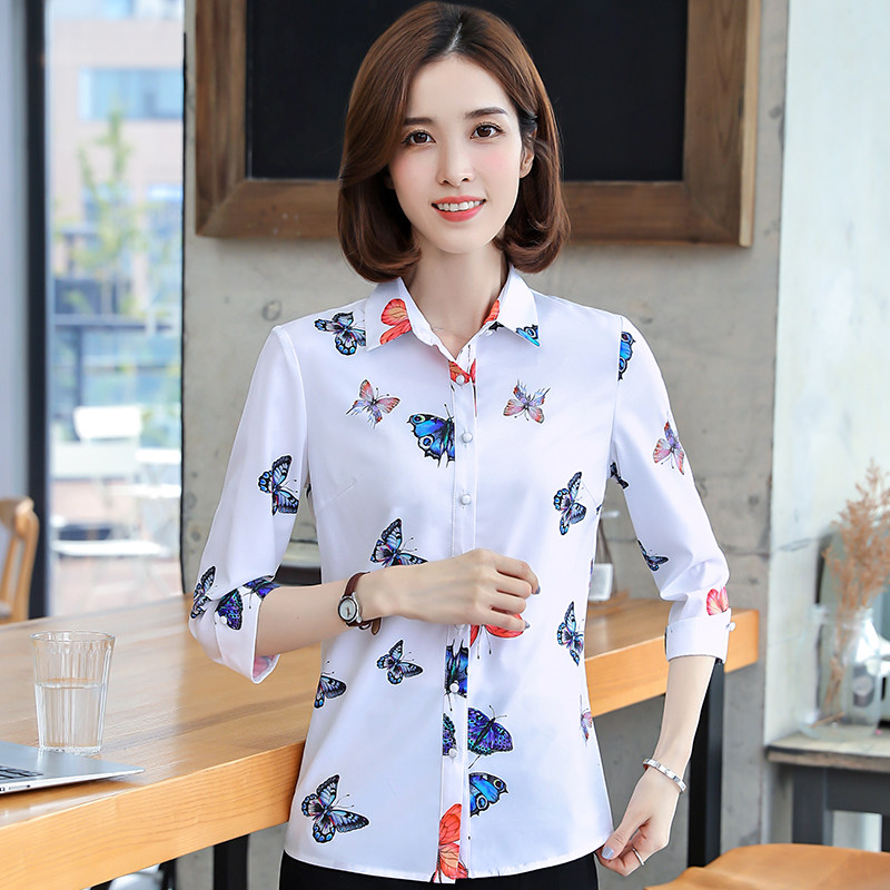 印花衬衫短袖2019夏季新款韩版女装显瘦蝴蝶结翻领职业OL修身上衣在类目 女装/女士精品, 衬衫中 - 来自Buy2taobao.com提供专业的淘宝代购服务
