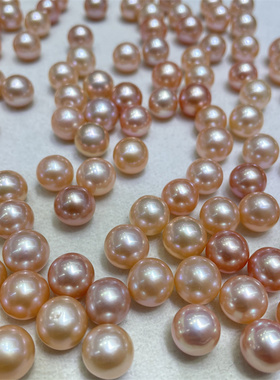 10-11mm近正圆橙色粉色强光微微瑕淡水珍珠爱迪生裸珠散珠可diy