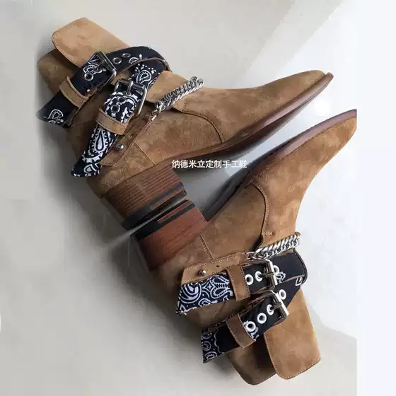 Summer European and American Chain Chelsea Boot Chelsea Boots for Men, Genuine Leather Pointed Toe Martin Boots, Men's British Style Trendy