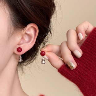 红色葫芦吊坠耳钉女款秋冬复古高级感显白耳环新中式小众设计耳饰