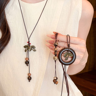 复古菩提圆形吊坠项链女简约民族风长款配饰小众高级感百搭毛衣链