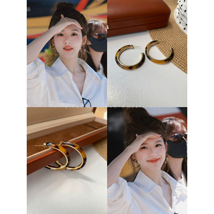 赵露思同款玳瑁色豹纹耳圈女2025新款美拉德气质夸张耳环圈圈耳饰