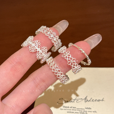 宫廷风蕾丝花边锆石开口戒指女轻奢小众高级感食指戒百搭气质指环