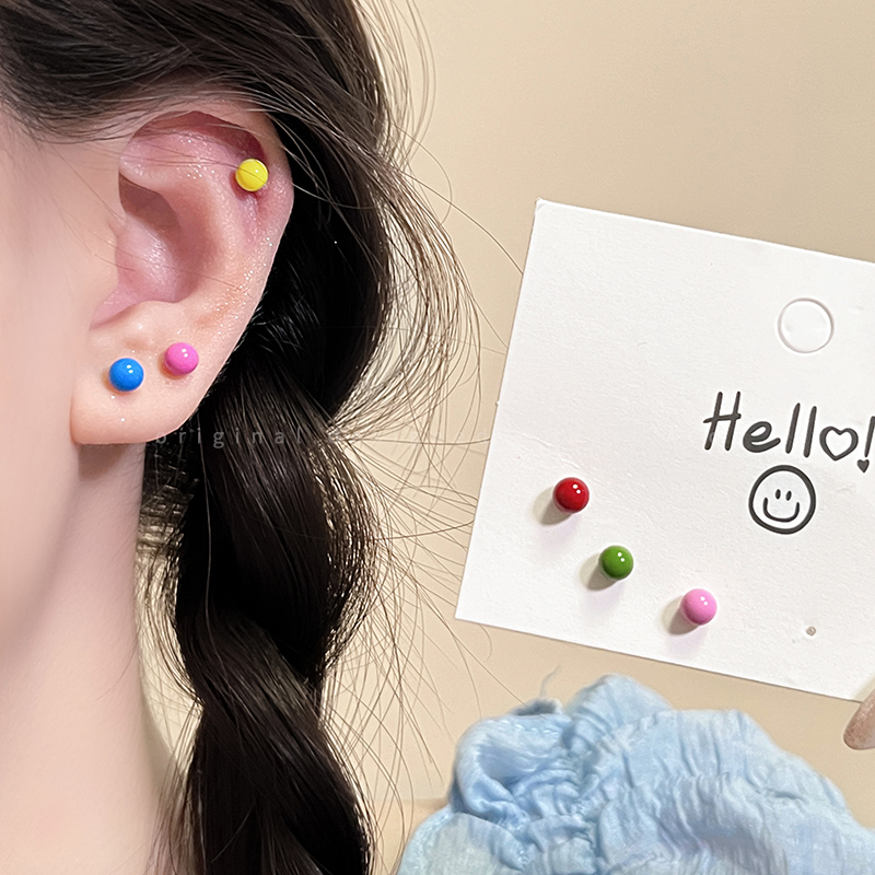 彩色豆豆小耳钉女款夏天2025新款爆款设计感耳钉小巧简约免摘耳饰
