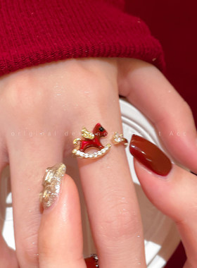 「马年有福」本命年红色小马开口戒指女2026新款轻奢高级感食指戒