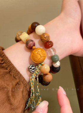 中式十八籽菩提檀木手串女复古民族风情侣手链国风文玩闺蜜手饰男