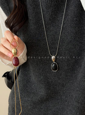 轻奢高级感水滴吊坠钛钢蛇骨链女秋冬长款抽拉毛衣链2025新款配饰