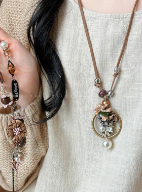 【花漾】新中式花朵吊坠项链女森系复古民族风毛衣链长款裙子配饰