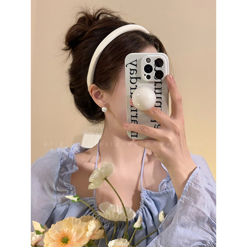 高颅顶蓝色缎面发箍百搭压发头箍