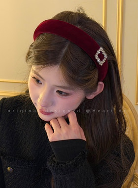 爆闪方钻红色丝绒发箍女时尚外戴洗脸压发头饰高颅顶洋气时尚头箍