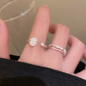 超仙月光石素圈戒指女小众设计感冷淡风开口食指戒叠戴高级感指环