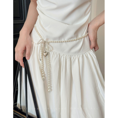 复古蝴蝶结流苏珍珠腰链女气质高级感裙子配饰时尚百搭收腰细腰带