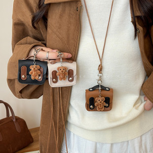 可爱毛绒小熊耳机包项链女秋冬高级感长款挂脖毛衣链拆卸挂件配饰