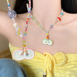 彩色多巴胺串珠苹果项链女小清新可爱甜美风锁骨链小众设计感颈链
