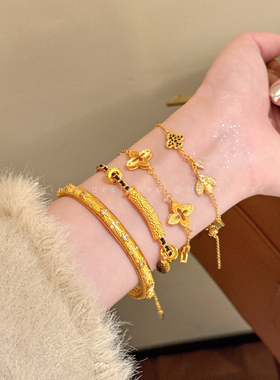 中古风金色拉丝五花手链女轻奢高级感不掉色手镯小众设计复古手饰