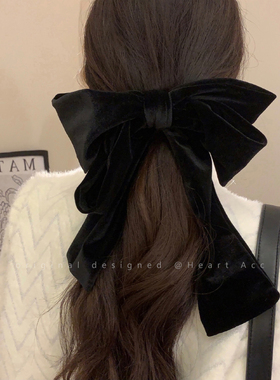 法式黑色蝴蝶结丝绒发夹女2025年新款爆款高端头饰高级感大号发饰