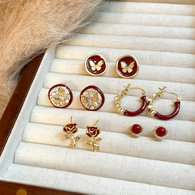 安可拉红玫瑰珍珠蝴蝶耳环女2025新款红色喜庆耳钉高级感新年耳饰,饰品/流行首饰/时尚饰品新,耳钉,淘宝优惠券,粉丝福利购,淘宝优惠卷