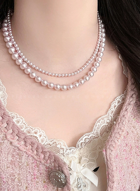 施家玫瑰色珍珠项链女小款众轻奢精致锁骨链夏季百搭高级感脖颈链