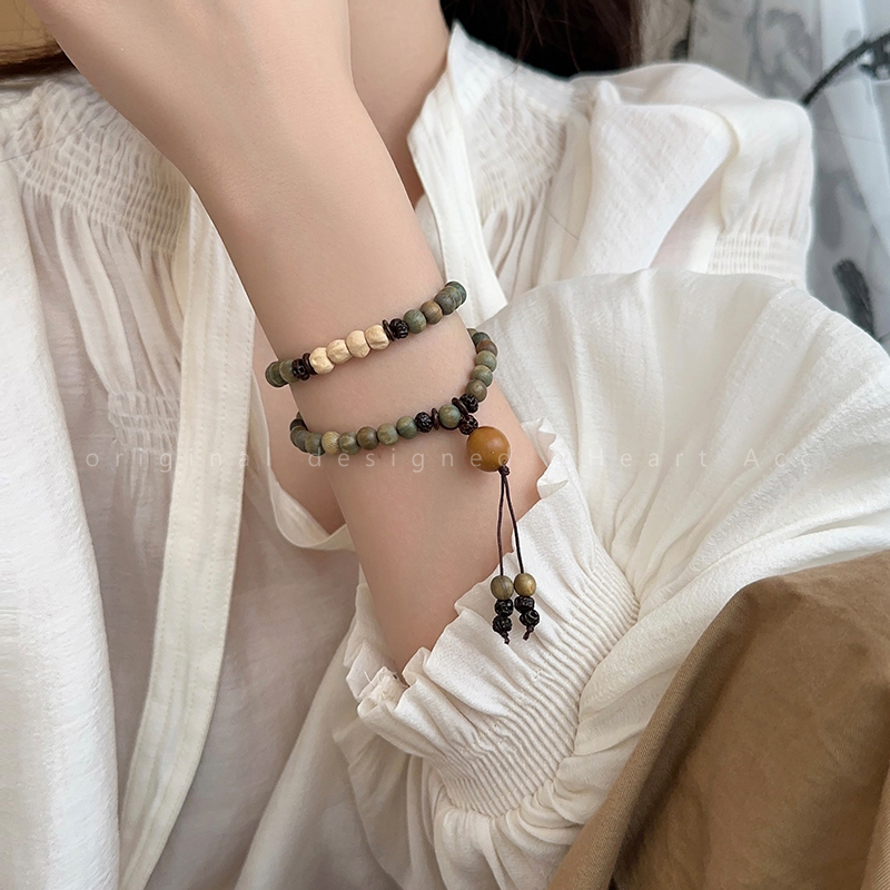 民族风绿檀木串珠手链女天然手串