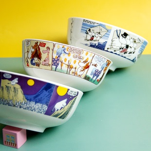 日式卡通MO*MIN姆明漫画贴花骨瓷大碗双面图案大号泡面碗汤碗7寸