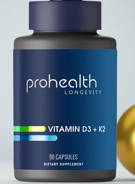 美国进口ProHealth 新产品VITAMIN健康科学维生素D3+K2 90粒胶囊