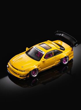 北展限定款MORTAL1/64日产S14竞速黄 电镀紫轮毂 合金汽车模型