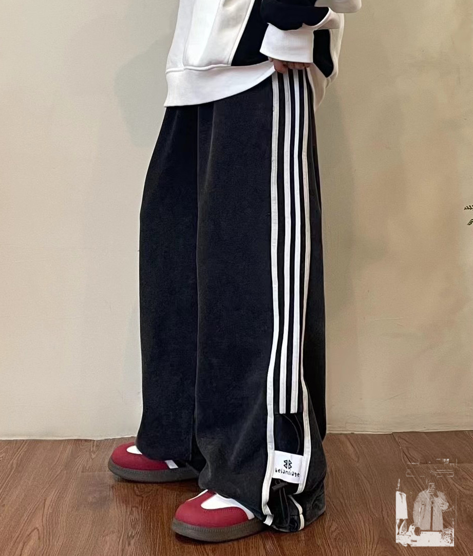 三条杠运动裤子男女款ins学生宽松直筒大码胖mm显瘦休闲阔腿卫裤