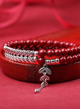 原矿朱砂麦穗手链岁岁平安带坠珠手串链高含量本命年紫金砂真朱砂