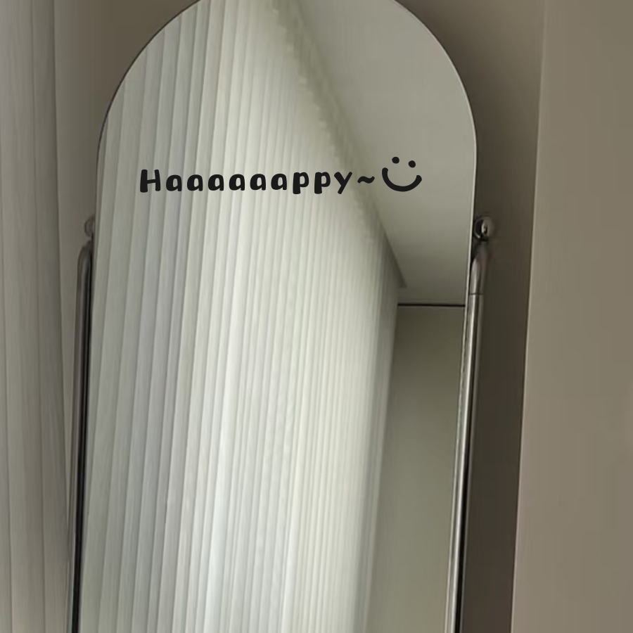 个性简约英文happy笑脸治愈系家居装饰贴纸 玻璃门镜子装饰贴纸