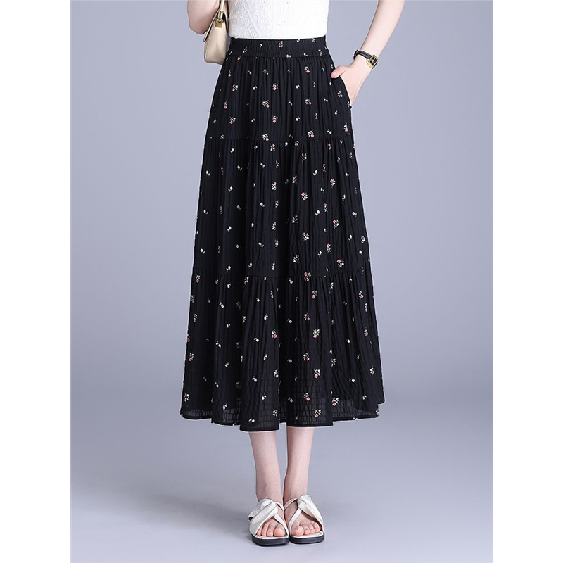印花半身裙女a字裙2025新款爆款夏季薄款大摆伞裙小个子百褶裙子
