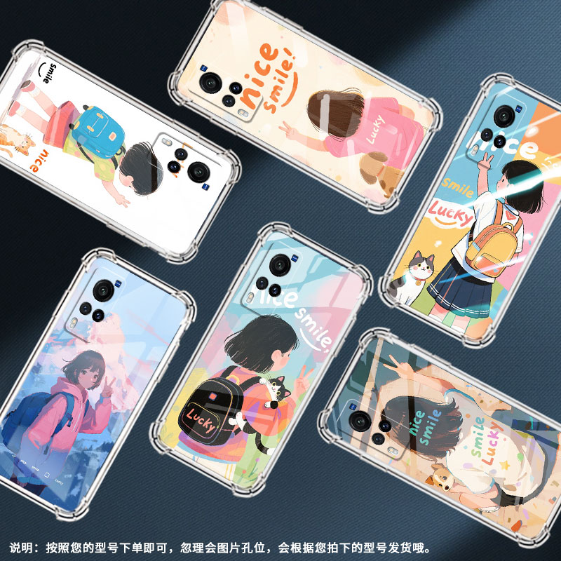 适用vivoX20手机壳vivoX27防摔viviX80Lite硅胶viv0X21s气囊壳vivoX60t女孩背影中国风全包边时尚保护套