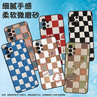 适用三星a02手机壳a03/a15/a9国潮a10棋盘格蓝a14高级感a13全包边a06油画格子a12简约a05磨砂SM-A9000创意