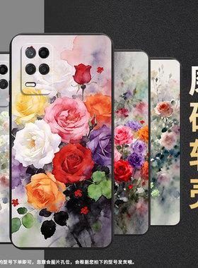 适用realmenarzo50aprime手机壳30a黑色rmx3430蔷薇花真我narzo50i保护套50iprime防摔rmx3761硅胶软壳