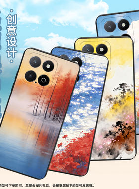 适用荣耀X9手机壳全包边商务Play9A时尚磨砂壳红色花海荣耀X6A高级感HonorX6APlus男女款ANY-NX1保护套