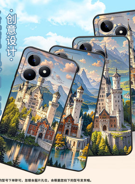 适用RealmeC21手机壳C12超薄RMX2180纯黑色C17防摔雄伟的城堡真我C20软壳RMX3261保护套C35高级硅胶男女款