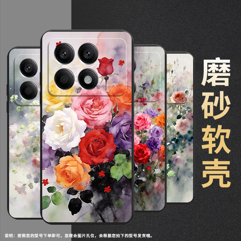 适用小米pocox5手机壳x3超薄21061110ag男女款xiaomipocox4gt时尚x5pro软壳蔷薇花硅胶pocox4pro保护套