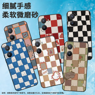 全包边y37个性 适用vivoy354g手机壳y38 涂鸦方块y35棋盘格蓝y35 y36轻薄y36m中国风y36国际版 V2318A y35m